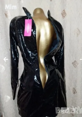 L Черна, еластична рокля от лак / винил/ с дълъг ръкав, снимка 7 - Рокли - 47684792
