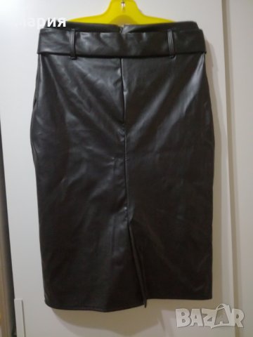 Нова кожена пола с висока талия и колан, снимка 4 - Поли - 28540439