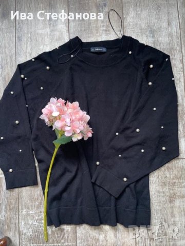 Черна блуза лек тънък пуловер овърсайз  широк прилеп перли  Zara , снимка 14 - Блузи с дълъг ръкав и пуловери - 38733890
