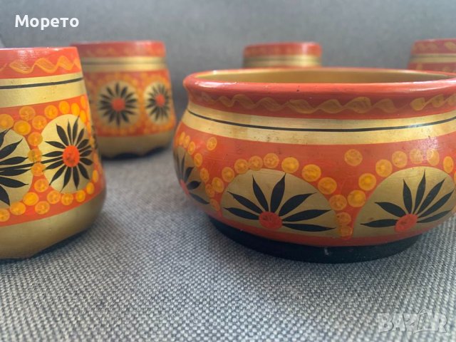 Хохлома-Красив ръчно рисуван сервиз-СССР-2, снимка 4 - Антикварни и старинни предмети - 44012321
