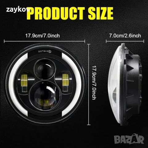 Kairiyard 7-инчови кръгли LED фарове 100W 10000LM 4 лещи Angel Eyes 3000K + 6000K 4 режима, снимка 4 - Друга електроника - 50656740