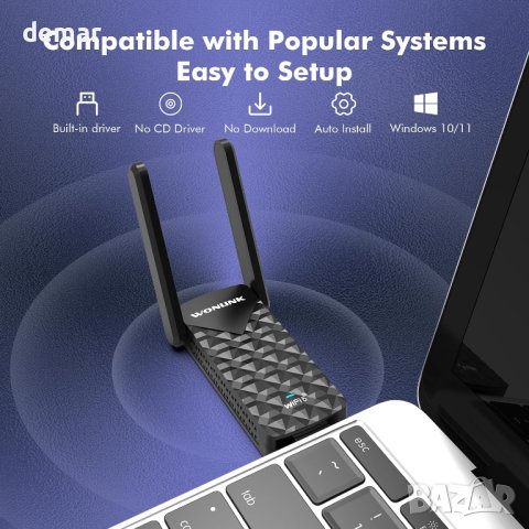WiFi6 адаптер 1800Mbps двулентов 2,4 GHz и 5,8 GHz, USB3.0, снимка 4 - Кабели и адаптери - 43101071