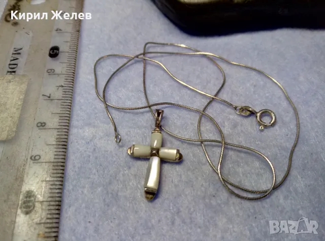 КРАСИВО СЕДЕФЕНО СРЕБЪРНО КРЪСТЧЕ с НЕЖНА СРЕБЪРНА ВЕРИЖКА СРЕБРО 925 ФИНА РЪЧНА РАБОТА 26898