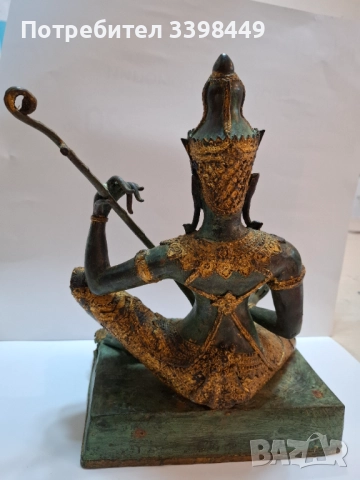 Бронзова позлатена статуетка на богинята Сарасвати , снимка 3 - Антикварни и старинни предмети - 52674008