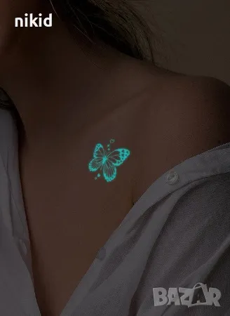 Пеперуди светещ флуоресцентен неонов лист временна татуировка татос татус Tattoo, снимка 3 - Други - 47273637
