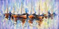 Абстрактна картина за хол | Морски пейзаж с лодки, снимка 1 - Картини - 43018599