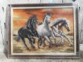 ПРЕКРАСЕН ГОБЛЕН ПРЕРИЙНИ КОНЕ С ДВОЙНА РАМКА, снимка 2