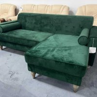 Зелен диван от плат с лежанка, снимка 3 - Дивани и мека мебел - 39712239