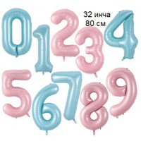 80 см 32 инча син розов синя розова цифра число години балон Рожден ден фолио фолиев за парти, снимка 1 - Други - 37390156