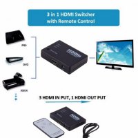 HDMI суич 3 към 1 с дистанционно управление  HDMI switch, снимка 1 - Плейъри, домашно кино, прожектори - 26707538