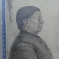 Стара голяма майсторска рисунка с молив, снимка 1 - Антикварни и старинни предмети - 39211570