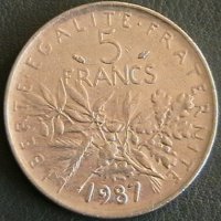 5 франка 1987, Франция, снимка 1 - Нумизматика и бонистика - 28435814
