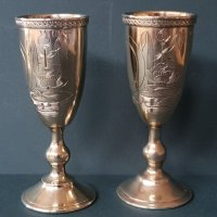 ЧИФТ Руски чашки сребърни 84 с ПОЗЛАТА Москва 19ти век чаша, снимка 2 - Други ценни предмети - 34620706