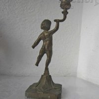 ляв свещник стар метален 24 см с момче фигура антика, снимка 4 - Антикварни и старинни предмети - 28874525