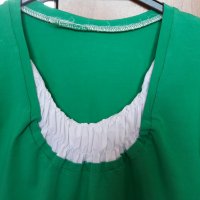Дамска памучна зелена блуза къс ръкав с бяло деколте, снимка 2 - Тениски - 28896056