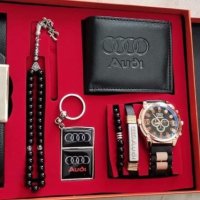 Комплект Audi колан,часовник,портфейл,броеница,запалка,гривна, снимка 1 - Мъжки - 36904082
