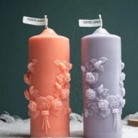 висок Цилиндър с венец розички силиконов молд форма за свещ гипс декор украса, снимка 2 - Корсети, бюстиета, топове - 43914997