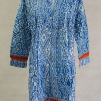 Дамска риза-туника с фигурален принт в синьо, бяло и червено Ble collection - S/M/L, снимка 1 - Ризи - 43097826
