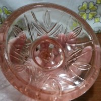 Стара стъклена захарница цветно розово стъкло , снимка 2 - Антикварни и старинни предмети - 43689588
