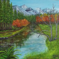 Маслена картина Есен в планината, снимка 2 - Картини - 30551730