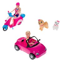 Кукла Барби с кола, мотопед и 2 кучета , снимка 2 - Кукли - 40502060