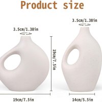 aiskding Комплект 2 ръчно изработени модерни бели керамични декоративни вази , снимка 2 - Вази - 43763734