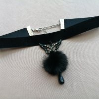 Кадифен чокър с пеперуда, пухче и кристал в черен цвят , снимка 13 - Колиета, медальони, синджири - 44012599