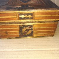 Стара дървена апликирана със сламки кутия, снимка 5 - Антикварни и старинни предмети - 38628483
