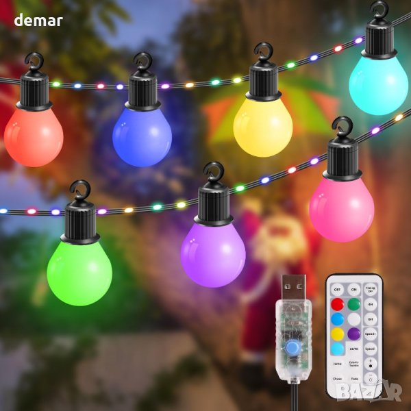 B-right 100 LED+20 крушки USB RGB гирляндни светлини, 12 режима 12,5M, снимка 1