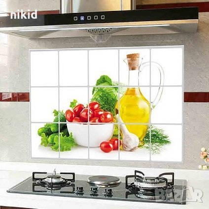 Купа Зеленчуци олио лепенка стикер имитация плочки за плот на кухня, снимка 1