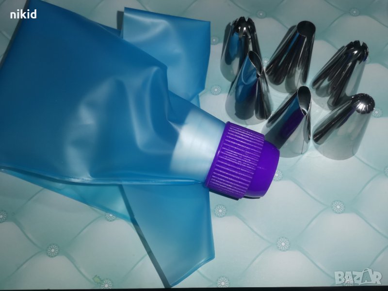 6 бр големи шприц накрайник с пош торба силиконова и адаптор за украса декор торта крем сметана и др, снимка 1