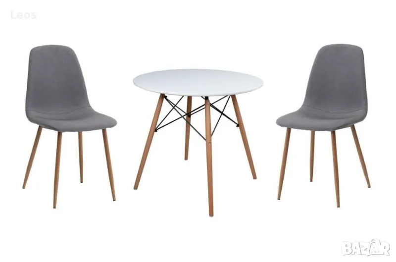  Трапезен комплект маса Ф80 с два стола Осло Грей, снимка 1