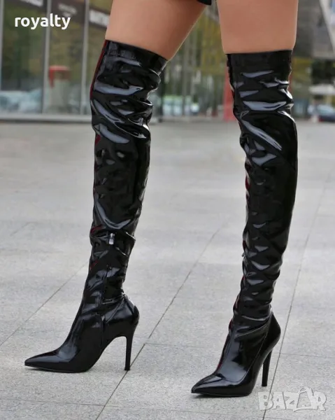 Чизми на ток - черен лак, снимка 1