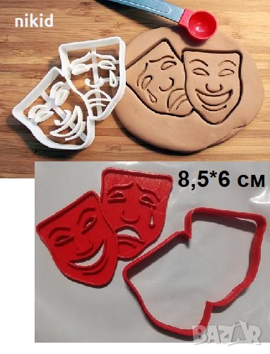 Театър маски лица Театрални маска сълз и смях пластмасов резец форма фондан тесто бисквитки, снимка 1