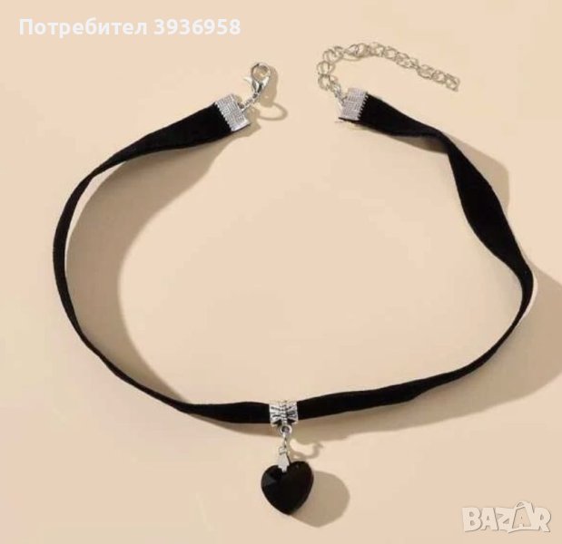 Дамско колие с черно сърце, снимка 1