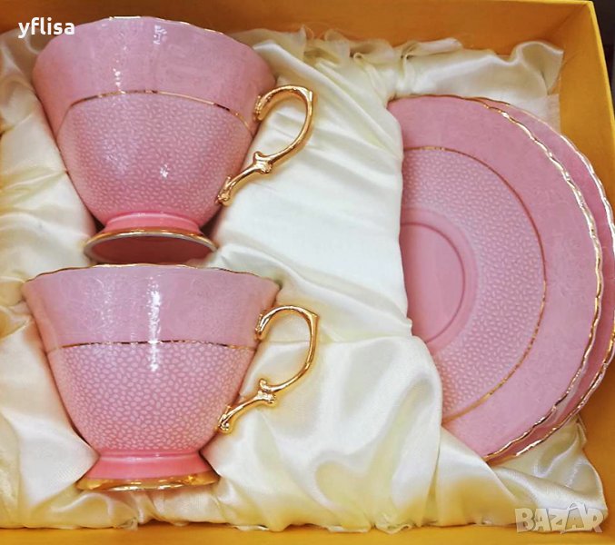 Изискан комплект за чай, кафе, капучино, горещ шоколад и др напитки в нежен розов цвят., снимка 1