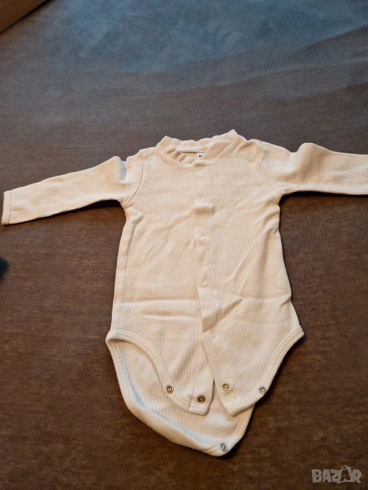 6-9м 74см Боди с дълъг ръкав, памук, бяло, без следи от употреба , снимка 1