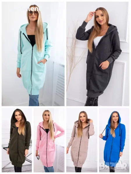 Дамски дълъг изолиран суичър с качулка, 14цвята , снимка 1