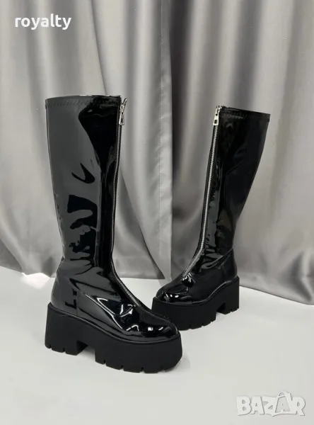 Ботуши на платформа - черен лак, снимка 1