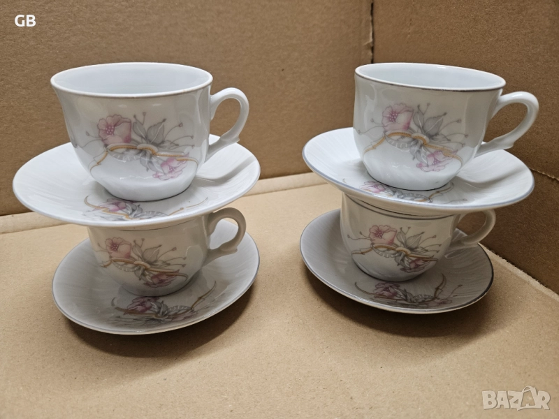 Порцеланови чашки за кафе + подарък захарница, снимка 1