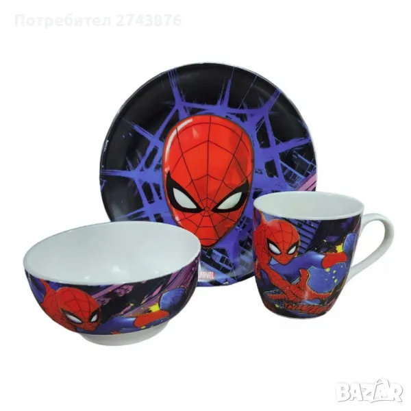 Детски порцеланов комплект за хранене от 3 части - Спайдермен , снимка 1