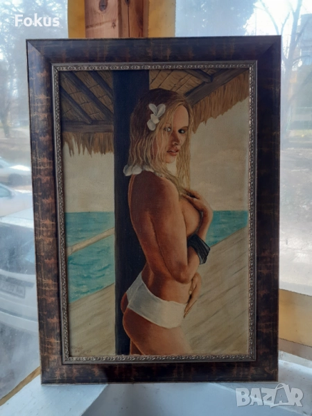 Картина "Момиче" масло на платно подпис рамка, снимка 1