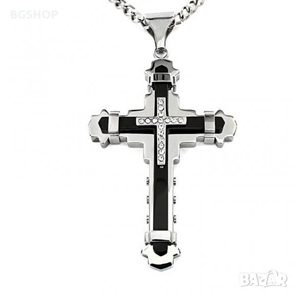 Jesus Crystal Cross / Кръстче с камъни - Black / Silver, снимка 1