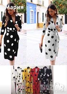 Дамска жълта рокля на точки, снимка 1