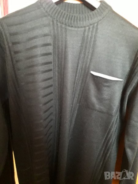 Мъжки черен пуловер с джоб голям размер, снимка 1