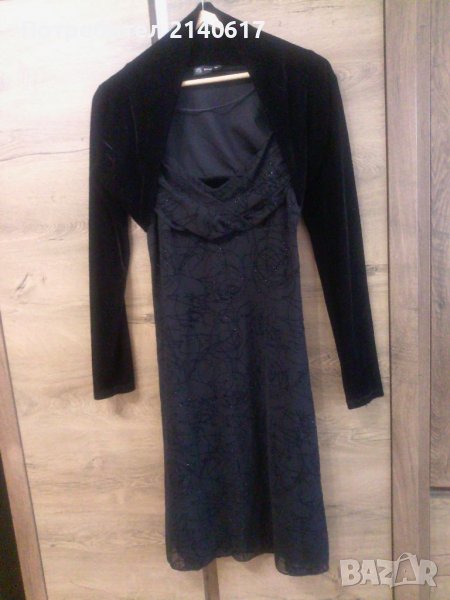 Ансамбъл:рокля от мрежа на флок+ръкав от еластично кадифе на Oviesse.  N:M, снимка 1