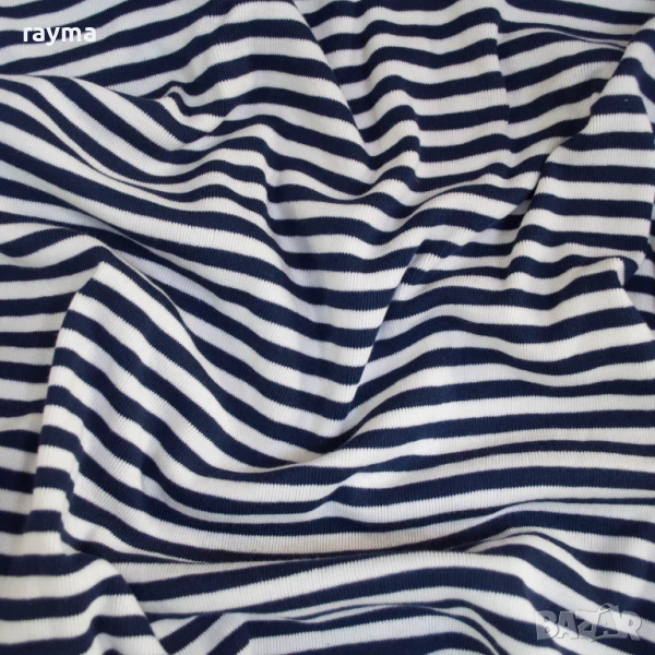 - 50% Плат памучно трико рипс бяло и синьо райе, снимка 1