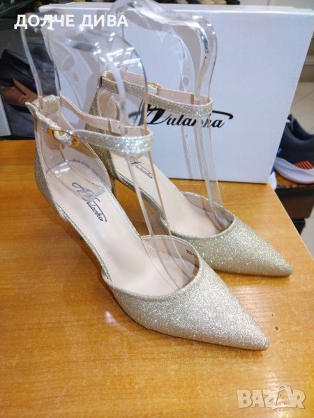 НАМАЛЕНИЕ-Дамски обувки м. 100 светло злато брокат, снимка 1