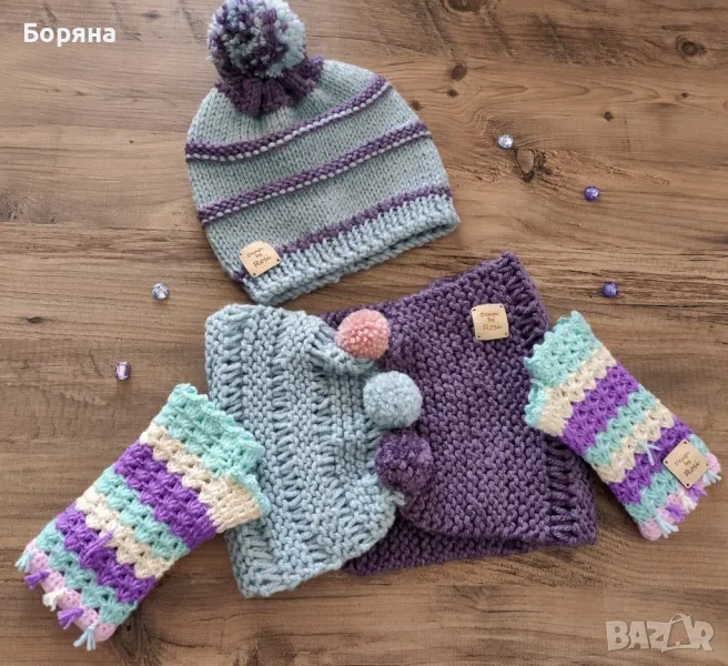 Handmade комплект шапка, шали ръкавици нови с етикет, снимка 1