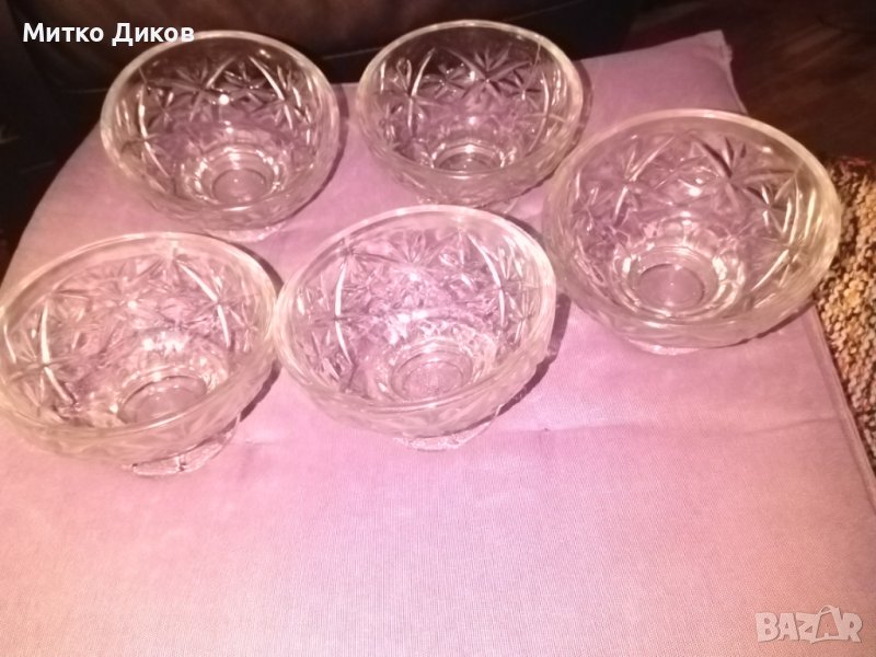 Кристална /сто процента /купа нова -5 броя Н-69мм фи 115мм и дебел. 5мм сладолед-ядки и др., снимка 1